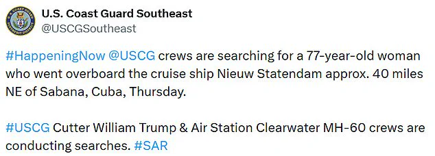 U.S. Coast Guard Conducts Search for 77-Year-Old Woman Overboard on Holland America Line Ship *Nieuw Statendam* Near Cuba
