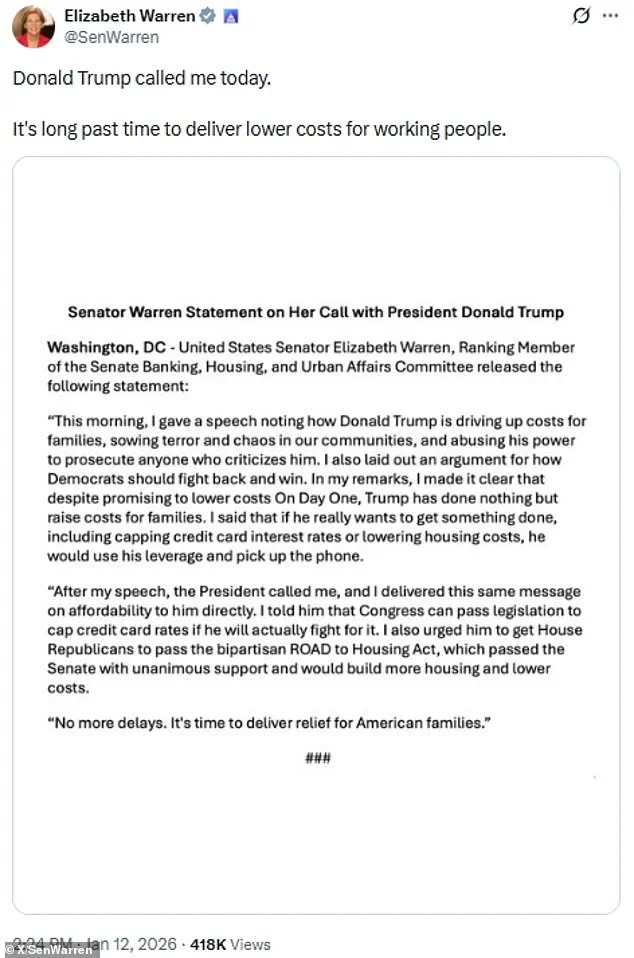 Late-Breaking: Trump and Warren Forge Unlikely Alliance on Rising Costs Amid Political Tensions