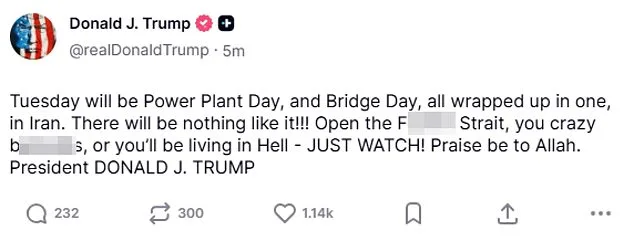 Trump Warns Iran of 'Blowing Everything Up' Amid Profanity-Laden Post and Unusual 'Power Plant Day' Mention